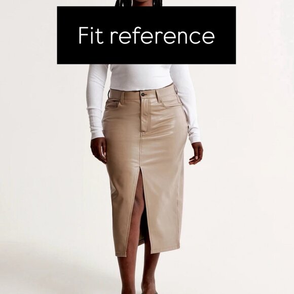 BNWT Abercrombie Vegan Leather Midi Skirt with front slit, taupe - Picture 4 of 5